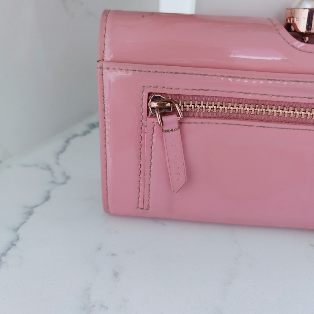 TED BAKER Leather Light Pink Purse Card Cash Holder Pearl &  Rustal Bobbles VGC - Picture 10 of 15